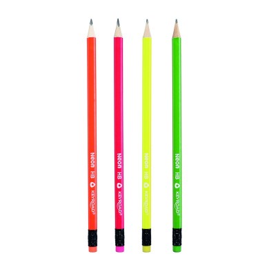 Ołówek drewniany z gumką keyroad, hb, trójkątny, fluoresencyjne, 48 szt., w tubie