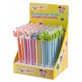 Długopis wymazywalny dla dzieci gimboo, z motywem zwierzęcym, pakowany w displayu, mix kolorów - 36 szt