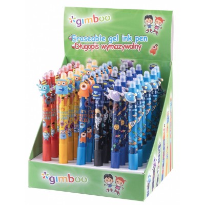 Długopis wymazywalny dla dzieci gimboo, z motywem kosmicznym, pakowany w displayu, mix kolorów - 36 szt