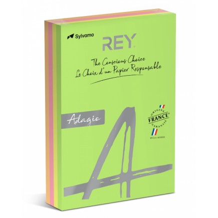 Papier ksero rey adagio, a4, 80gsm, mix kolorów fluo, *ryada080x909 r200, 4x125 ark. - 5 szt