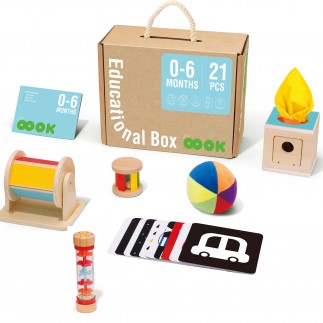 Tooky toy edukacyjne pudełko karty kontrastowe grzechotka bębenek piłka 6w1 od urodzenia do 6 miesiąca