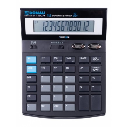 Kalkulator biurowy donau tech, 12-cyfr. wyświetlacz, wym. 185x140x37 mm, czarny