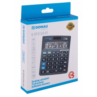 Kalkulator biurowy donau tech, 12-cyfr. wyświetlacz, wym. 140x122x30 mm, czarny