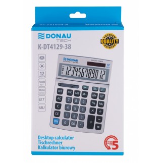 Kalkulator biurowy donau tech, 12-cyfr. wyświetlacz, wym. 210x154x37 mm, metalowa obudowa, srebrny