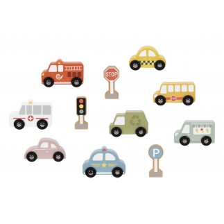 Tooky toy zestaw drewnaych pojazdów i znaków drogowych w pudełku