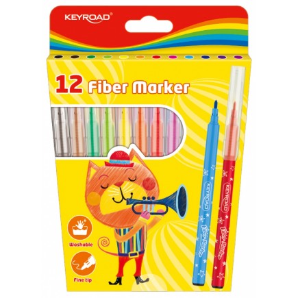 Flamastry keyroad fiber marker, 12szt., na zawieszce, mix kolorów