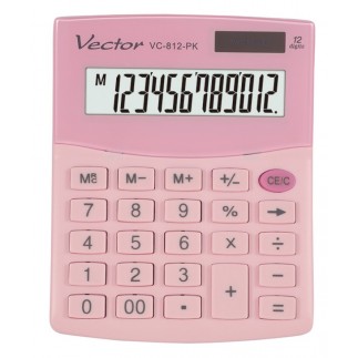 Kalkulator biurowy vector kav vc-812, 12-cyfrowy, 101x124mm, jasnoróżowy