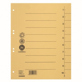 Przekładka donau, karton, a4, 235x300mm, 1-10, 1 karta, żółta - 100 szt