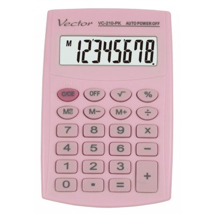 Kalkulator kieszonkowy vector kav vc-210iii, 8- cyfrowy ,64x98,5mm, jasnoróżowy