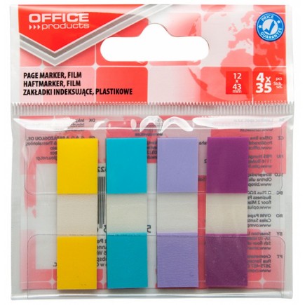 Zakładki indeksujące office products, pp, 12x43mm, 4x35 kart., zawieszka, mix kolorów pastel