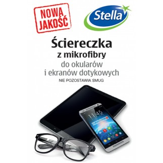 Ściereczka z mikrofibry stella, do okularów i ekranów dotykowych, 1 szt., biała z nadrukiem w logo stella