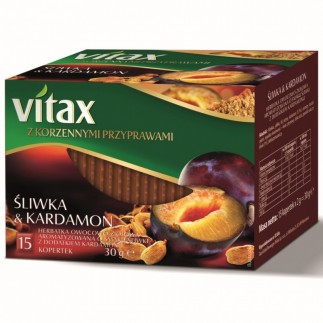 Herbata vitax owocowo-ziołowa, śliwka i kardamon, 15 kopert