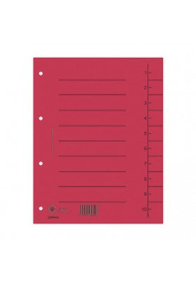 Przekładka DONAU, karton, A4, 235x300mm, 1-10, 1 karta, czerwona