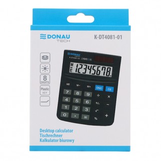 Kalkulator biurowy donau tech, 8-cyfr. wyświetlacz, wym. 130x104x19 mm, czarny
