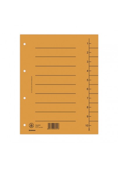 Przekładka donau, karton, a4, 235x300mm, 1-10, 1 karta, pomarańczowa - 100 szt