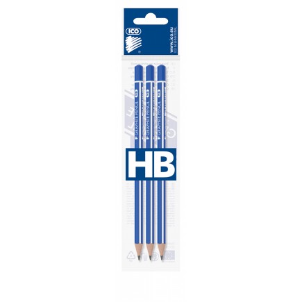 Ołówek drewniany ico signetta, hb, trójkątny, 3 szt., zawieszka, niebieski