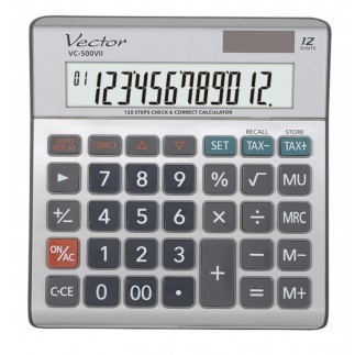 Kalkulator biurowy vector kav vc-500 vii, 12-cyfrowy, 458x151,5x29mm, metalowy/szary