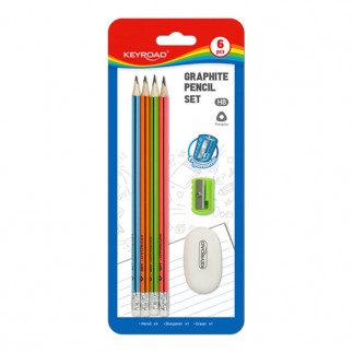 Zestaw szkolny keyroad pencil set hb, 6 elementów, blister, mix kolorów