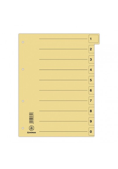 Przekładka donau, karton, a4, 235x300mm, 0-9, 1 karta z perforacją, żółta - 50 szt