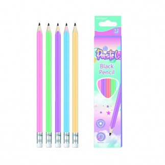 Ołówki drewniane z gumką keyroad, pastel, trójkątne, hb, 12 szt., mix kolorów