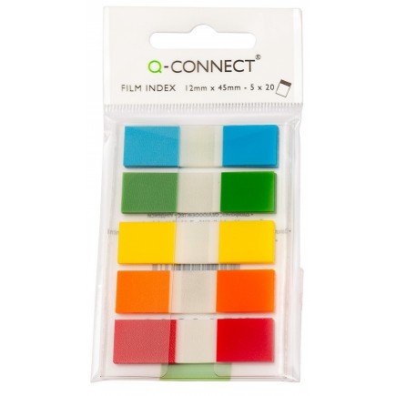 Zakładki indeksujące q-connect, pp, 12x45mm, 100 kart., zawieszka, mix kolorów