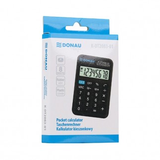 Kalkulator kieszonkowy donau tech, 8-cyfr. wyświetlacz, wym. 89x58x11 mm, czarny