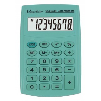 Kalkulator kieszonkowy vector kav vc-210iii, 8- cyfrowy ,64x98,5mm, jasnozielony