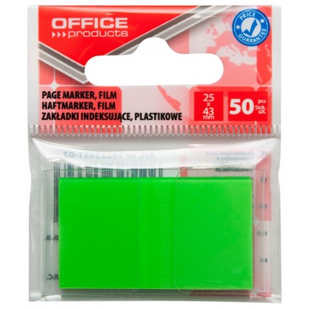 Zakładki indeksujące office products, pp, 25x43mm, 1x50 kart., zawieszka, zielone