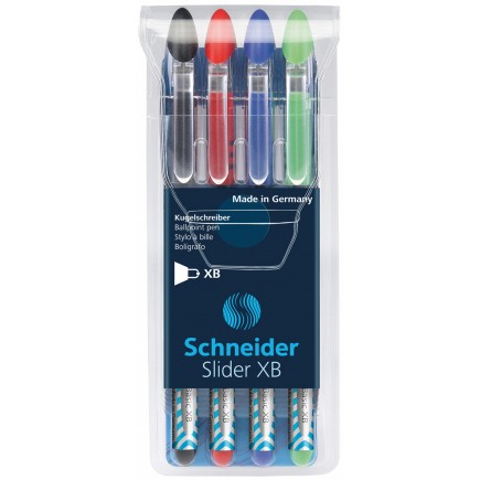 Zestaw długopisów schneider slider basic, xb, 4 szt., miks kolorów podstawowych