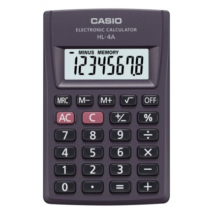 Kalkulator kieszonkowy casio hl-4a-b, 8-cyfrowy, 56x87mm, czarny