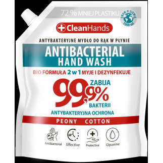 Mydło antybakteryjne clean hands, bio 99,9% peony&cotton, 1000 ml
