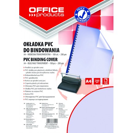 Okładki do bindowania office products, pvc, a4, 200mikr., 100szt., niebieskie transparentne