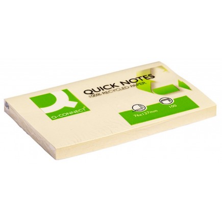 Bloczek samoprzylepny q-connect 100% recycled, 127x76mm, 100 kart., żółty