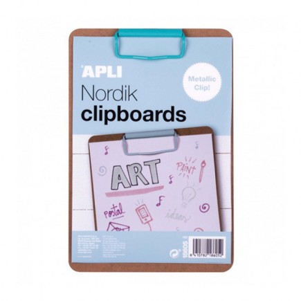 Clipboard apli nordik, deska a5, drewniana, z metalowym klipsem, pastelowy niebieski