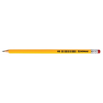 Ołówek drewniany z gumką donau, hb, lakierowany, żółty - 12 szt