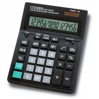 Kalkulator biurowy citizen sdc-664s, 16-cyfrowy, 199x153mm, czarny