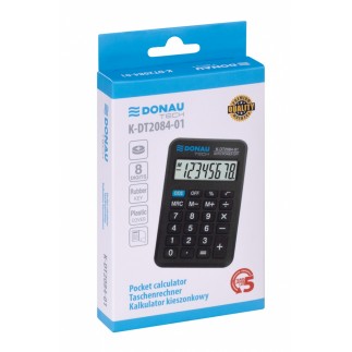 Kalkulator kieszonkowy donau tech, 8-cyfr. wyświetlacz, wym. 97x62x11 mm, czarny