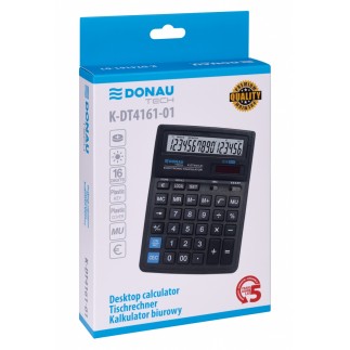 Kalkulator biurowy donau tech, 16-cyfr. wyświetlacz, wym. 190x143x40 mm, czarny