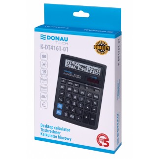 Kalkulator biurowy donau tech, 16-cyfr. wyświetlacz, wym. 190x143x40 mm, czarny