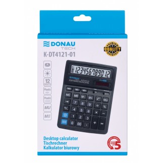 Kalkulator biurowy donau tech, 12-cyfr. wyświetlacz, wym. 190x143x40 mm, czarny
