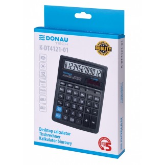 Kalkulator biurowy donau tech, 12-cyfr. wyświetlacz, wym. 190x143x40 mm, czarny