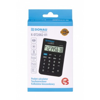Kalkulator kieszonkowy donau tech, 8-cyfr. wyświetlacz, wym. 97x60x10 mm, czarny