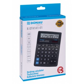 Kalkulator biurowy donau tech, 14-cyfr. wyświetlacz, wym. 190x143x40 mm, czarny
