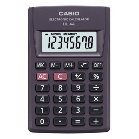 Kalkulator kieszonkowy casio hl-4a-s, 8-cyfrowy, 56x87mm, czarny