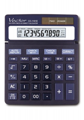 Kalkulator biurowy, VECTOR, KAV CD-1181II,10-cyfrowy, 120x151mm, czarny