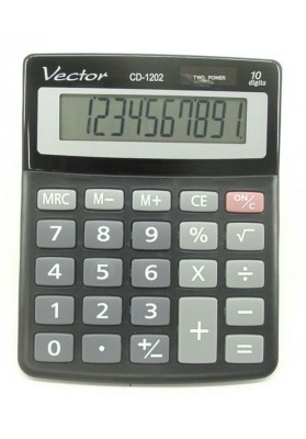Kalkulator biurowy, VECTOR, KAV CD-1202 BLK,10-cyfrowy, 103x130mm, czarny
