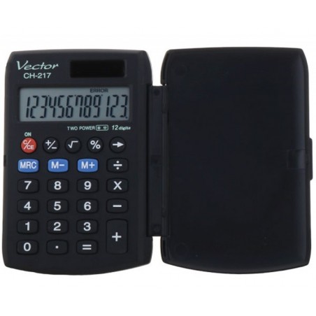 Kalkulator kieszonkowy, VECTOR, KAV CH-217 BLK,12- cyfrowy, 63x95mm, czarny