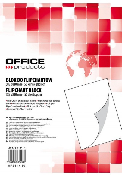 Blok do flipchartów office products, gładki, 58,5x81cm, 50 kart., biały