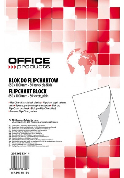Blok do flipchartów office products, gładki, 65x100cm, 50 kart., biały