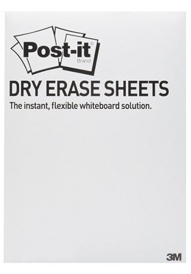 Suchościeralna folia w arkuszach POST-IT® Dry Erase (DEFPACKL-EU), 28x39cm, 15ark., białe